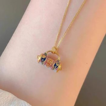 Little Red Book's Same Style Chinese Style Retro Zakiram Pendant Colorfulful Enamel Elements Exquisite Versatile Clavicle Chain New