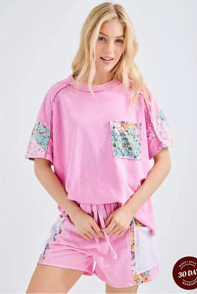 Floral Patchwork T Shirt Casual Style Short Sleeve Round Neck Summer Womens Apparel Wholesale Available