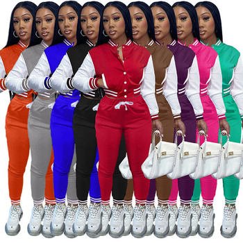 European and American Amazon Women's Patchwork Jacket Single-Breasted Baseball Suit Women's Sports Two-Piece Women's Clothing