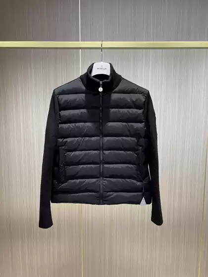 Milan Trendy Brand Jacquard Letter Zipper Vertical Collar Jacket Slim-fit Down Jacket Men's Commuter Knitted Stitching Jacket