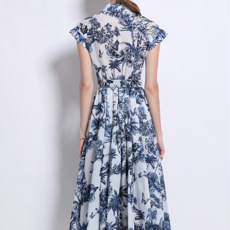 Vintage French Style Floral Short Sleeve Dress Waist Defining Flowy A Line Elegant for Summer Wholesale Available