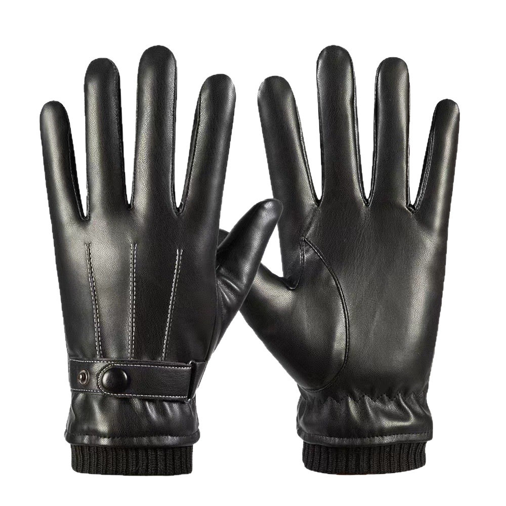 Leather Touchscreen Gloves for Winter, Men's and Women's Gloves for Motorcycle Riding, Electric Vehicles, Winter Fleece-Lined, Thickened, Cotton-Padded, Warm for Autumn and Winter