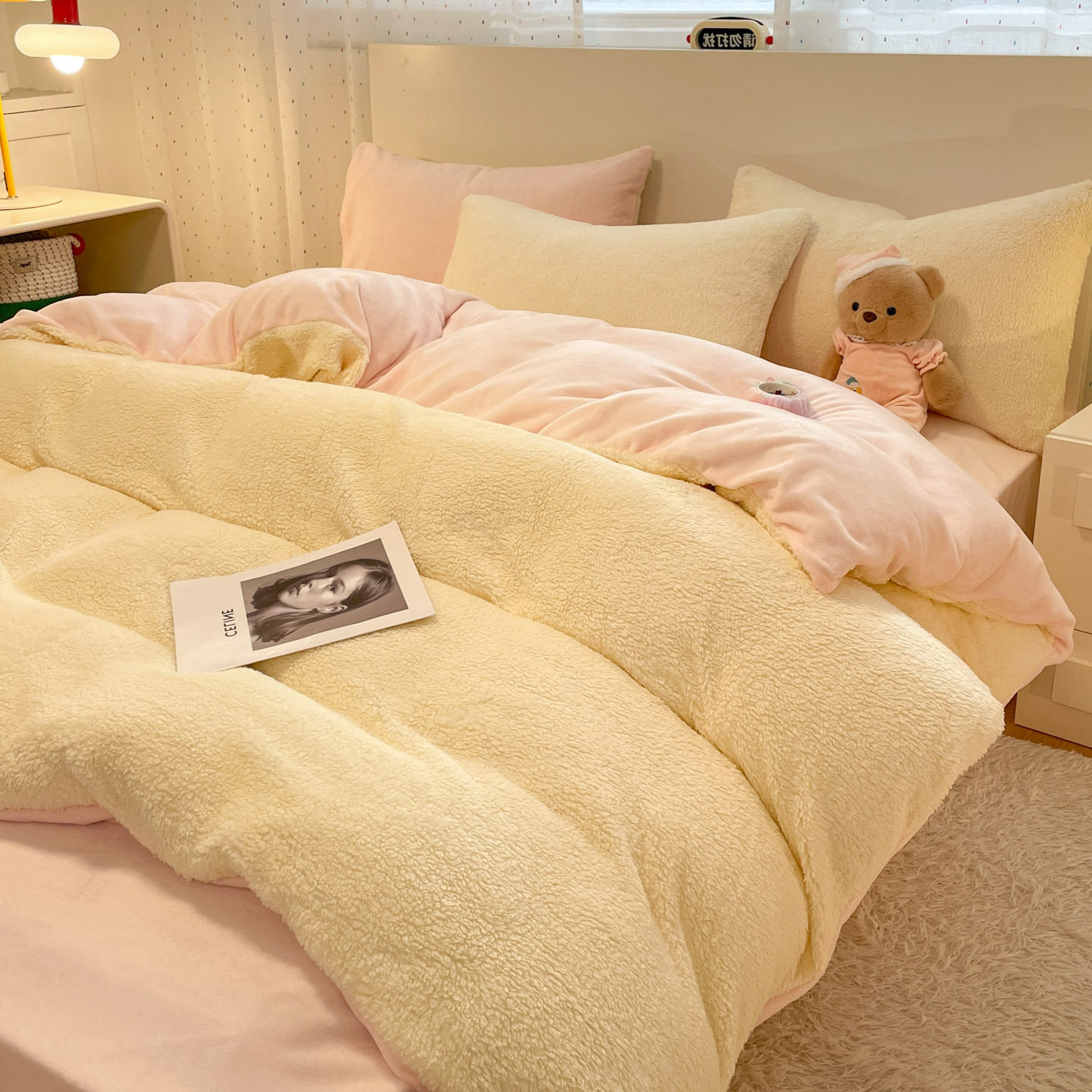 2025 New Lamb Velvet Milk Velvet Double Three or Four Piece Set Winter Thickeneded Warm Pure Color Bed Bed Sheets Quilt Cover