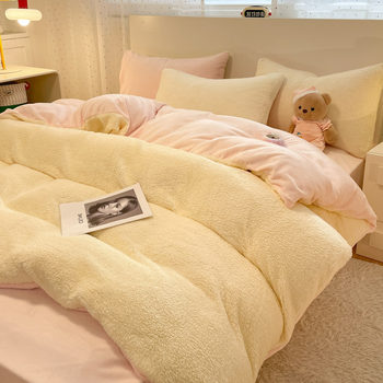 2025 New Lamb Velvet Milk Velvet Double Three or Four Piece Set Winter Thickeneded Warm Pure Color Bed Bed Sheets Quilt Cover
