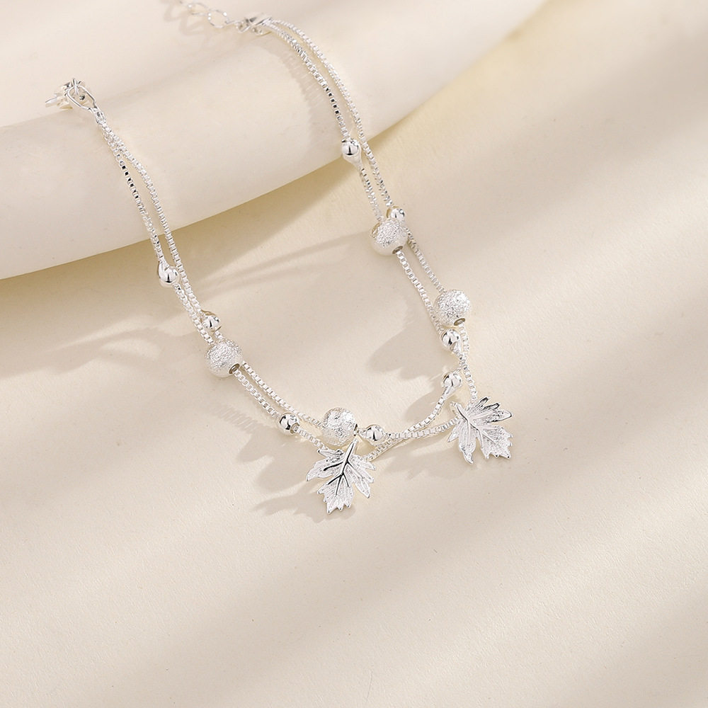 Yixuan Korean style simple fresh frosted geometric round bead bracelet student commuter folding double-layer maple leaf bracelet