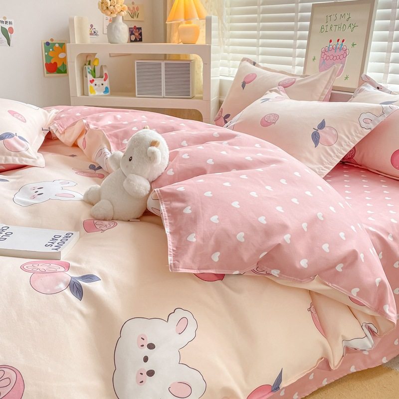 Korean Style Brushed Four-Piece Set Wholesale Small Fresh Student Dormitory Bed Sheets and Quilt Cover Three-Piece Set for All Seasons