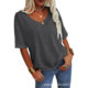 Women's T-shirt V-neck Half-sleeve Loose Shirt Casual Solid Color Basic Top