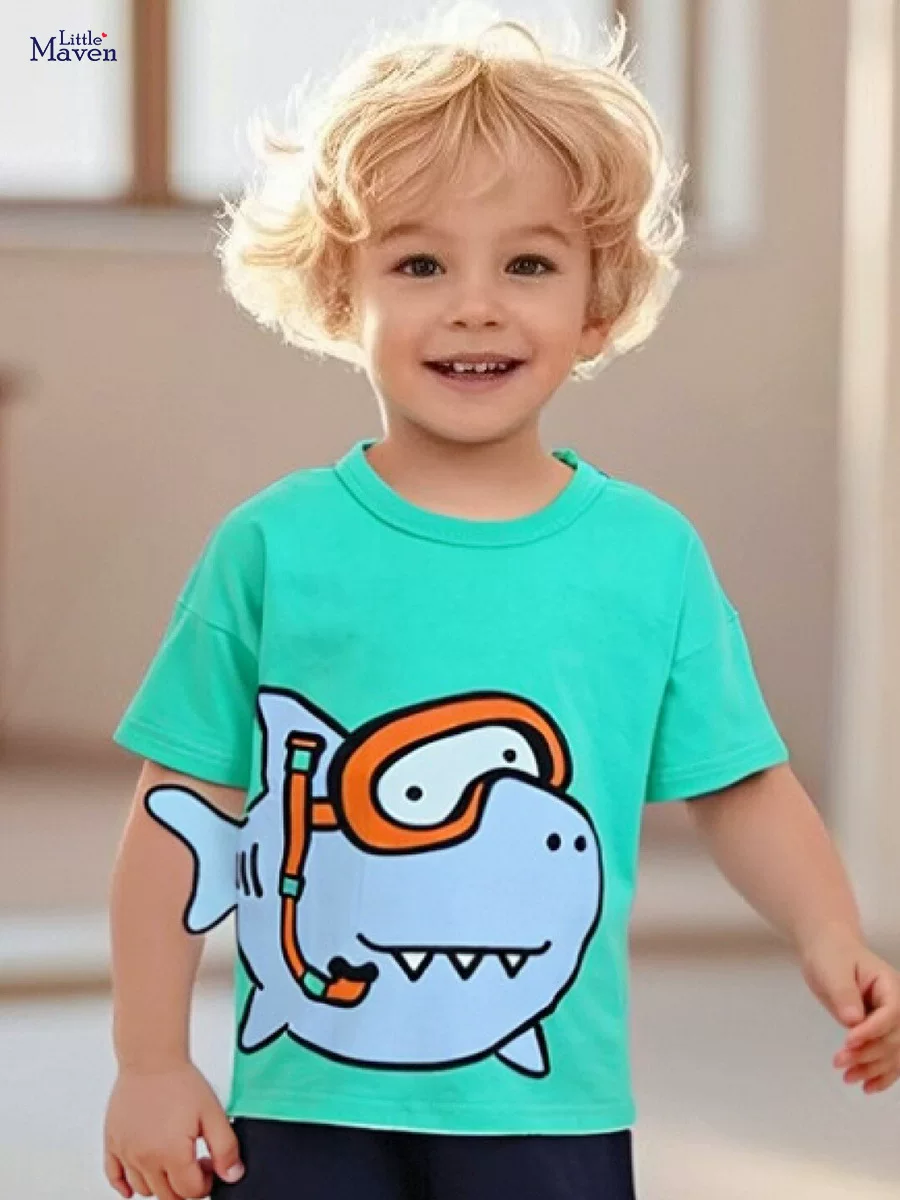 New Kids' Summer Cartoon Short-Sleeve T-Shirt, Cute Cotton Tee