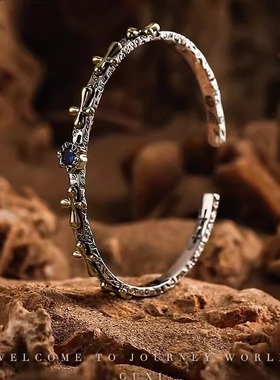 【幻想】复古十字架S925银手镯男高级感小众个性手环开口可调节