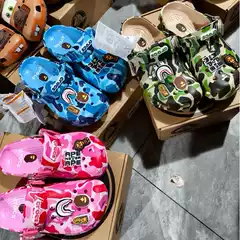 Camouflage Beach Shoes for Men, Ape Head Bape Cro Joint Model Clogs, Low-Top Slippers for Men, Toe-Cap Sandals for Women