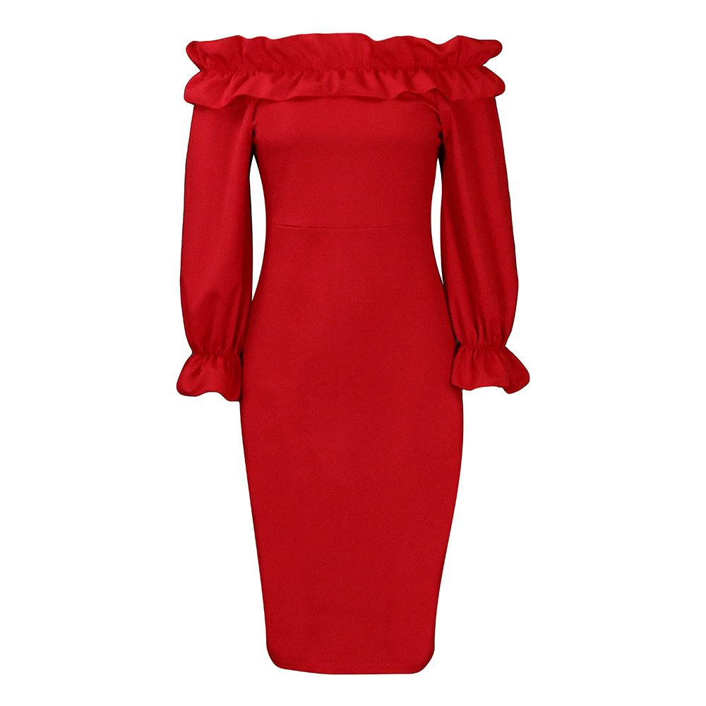 Off Shoulder Long Sleeve Dress Elegant Fit Plus Size Autumn Style Wholesale Womens Fashion Apparel