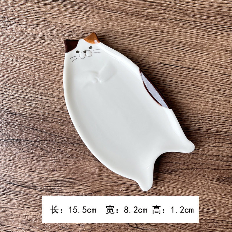 Japanese Style Tiger Cat Ceramic Simple Dish Household Dip Dish Snack Dish Cute Cartoon Plate LB28
