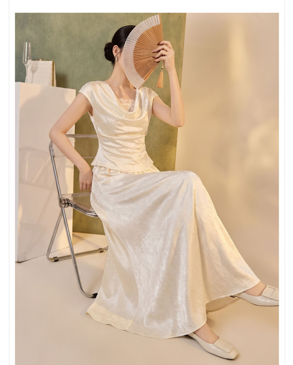 Bộ đầm nữ hai món áo ren cổ trễ phối chân váy đuôi cá dáng dài — Áo, Chân váy, Bộ
