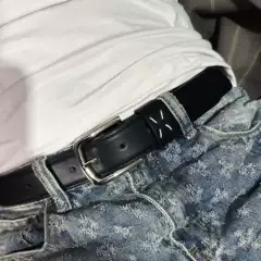 Trendy Brand Maji Stitch Belt Simple All-match Japanese and Korean Style Casual Black Belt Trendy Jeans Belt with Fine Decoration