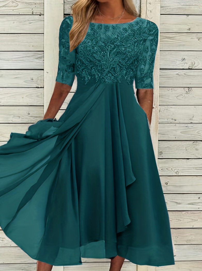 Chiffon Lace Overlay Long Dress Elegant Hollow Out Design Perfect for Bridesmaids and Evening Events Wholesale Available