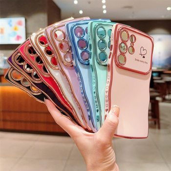 Suitable for Samsung S26Ultra Electroplated Large Wave Phone Case S24Fe Side Heart-Shaped A56 Anti-Fall Protective Cover