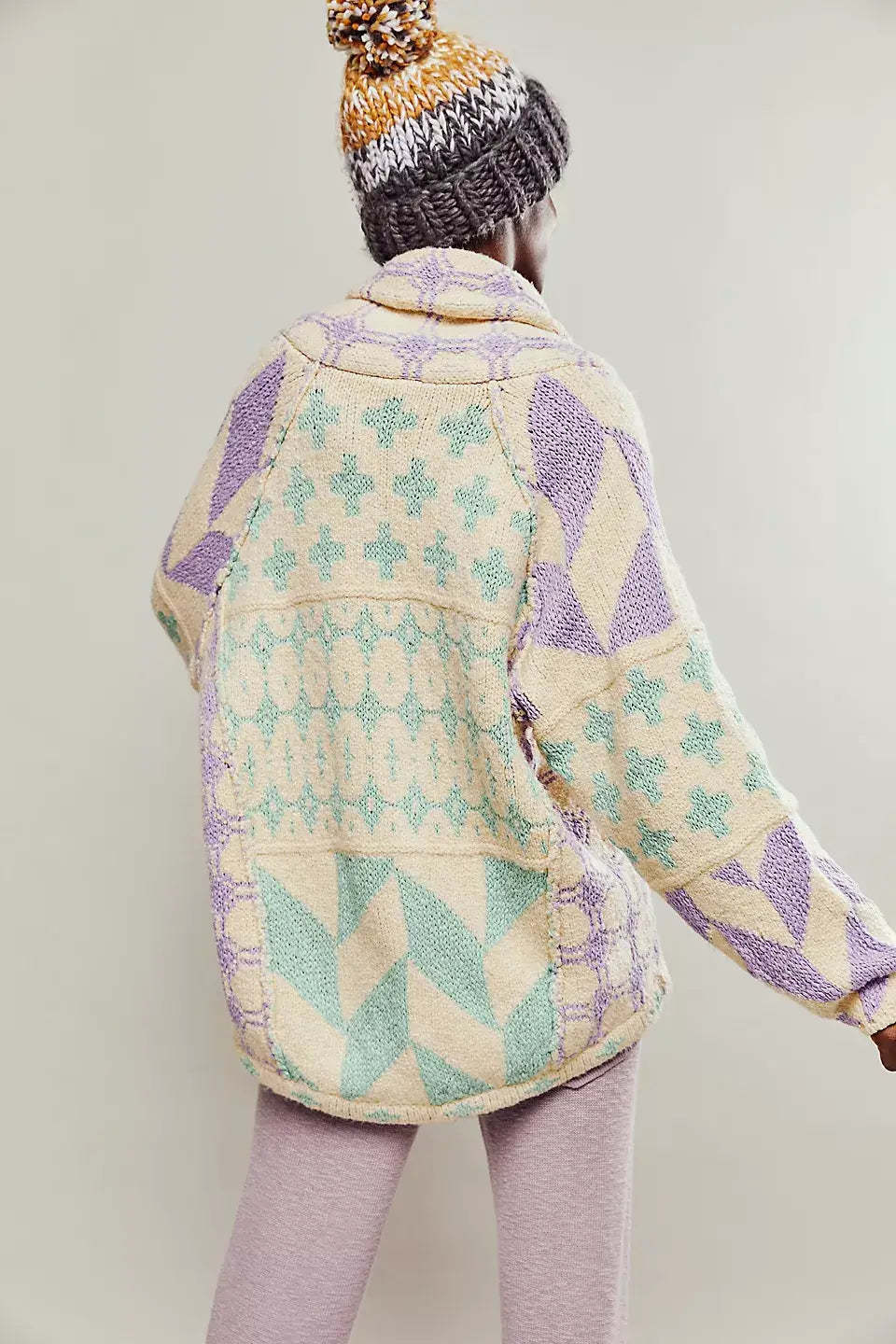 欧美2024秋冬新品针织衫 Y2K抽象印花翻领宽松长袖针织毛衣女