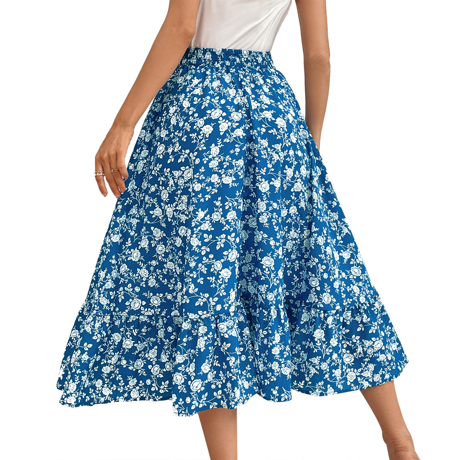 Floral Midi Skirt Casual Versatile Commuter Style Perfect for Vacation or Everyday Wear Wholesale Available