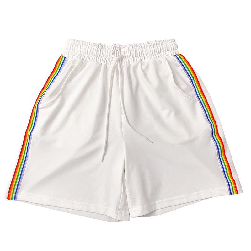 Shorts de sport garçons grands enfants, été mince, taille haute ample, séchage rapide, rayures arc-en-ciel, amincissant, short large casual mi-genou