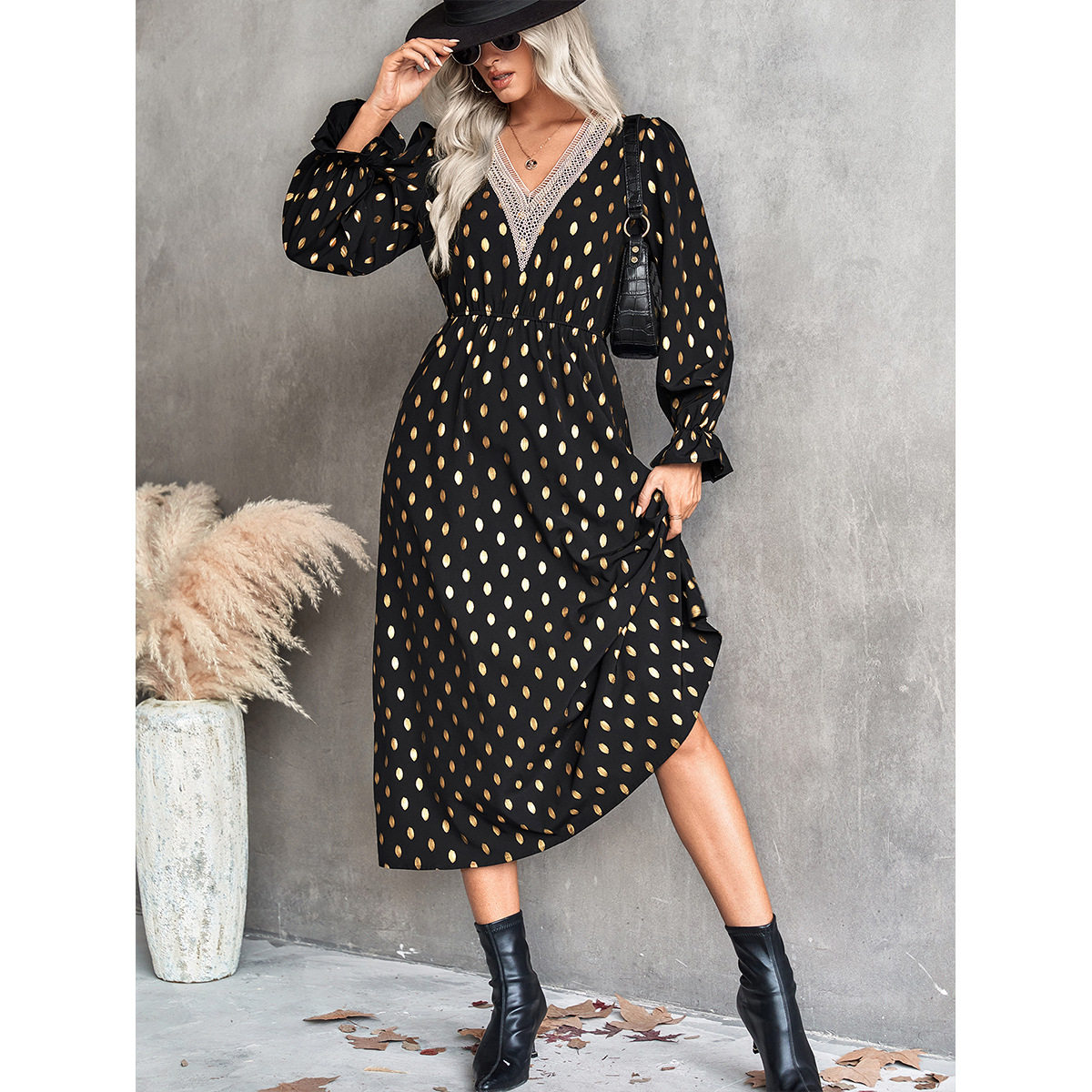 V Neck Polka Dot Dress Elegant Style Trendy Design Suitable for Casual or Party Wear Wholesale Available