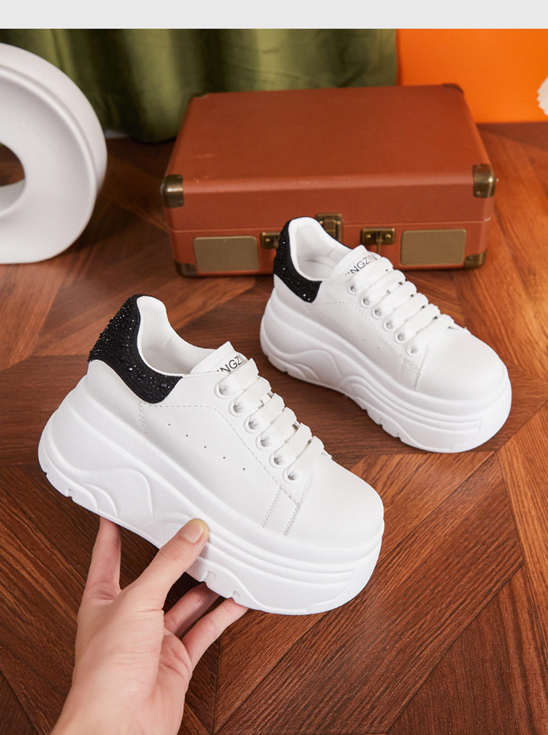 Giày sneaker nữ chunky đế dày màu trắng phong cách thể thao — Trắng, đen, Bạc chi tiết 15