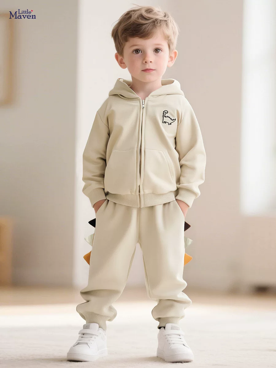 Custom Casual Boys' Set, Trendy Kids' Outfit, Cotton Autumn Hooded Set
