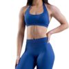 Dfyne European and American Seamless Backless Halter Sports Vest and Pants Set for Women, High-Elastic Matte Nylon Yoga Bra