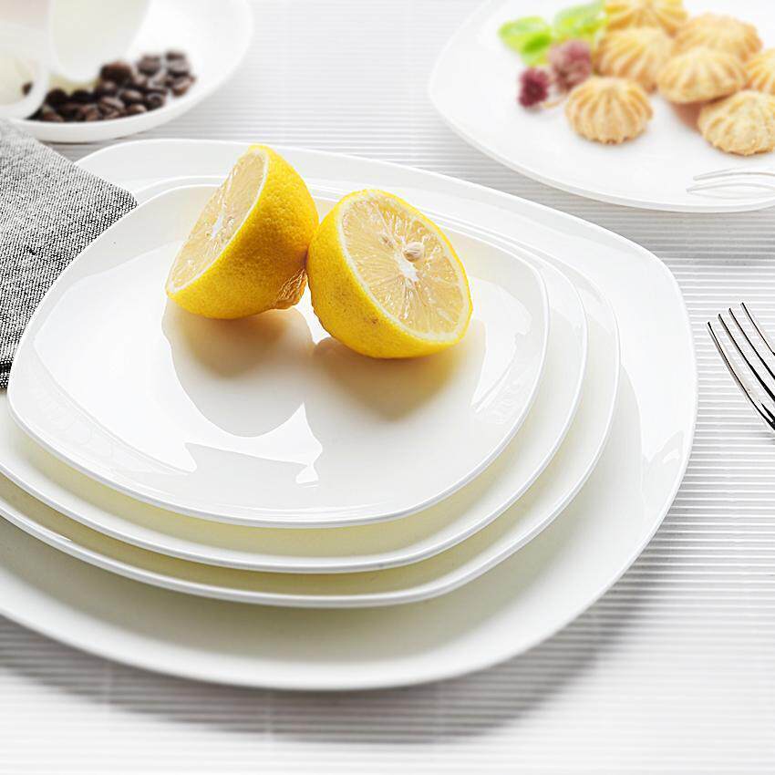 Pure white bone china square western flat plate ceramic dish cold dish steak plate geometric shallow plate household tableware dish
