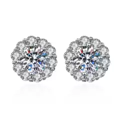 Japan and South Korea imitation moissanite earrings women's sunflower earrings 1 karat plated platinum tremolo live in stock supply chain
