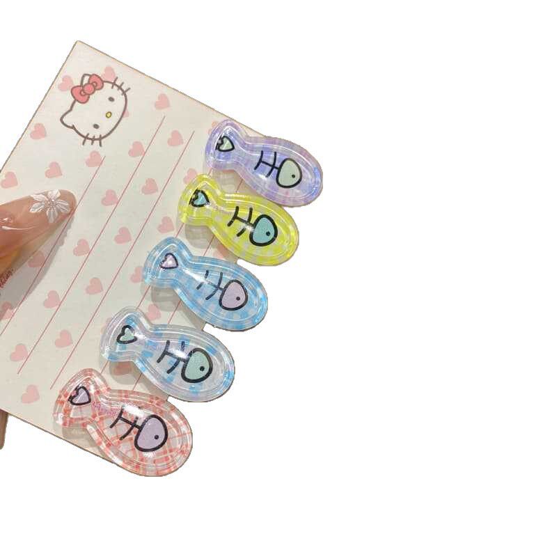 夏季新款冰透多巴胺小鱼发夹甜美高颜值少女风鸭嘴夹发卡发饰批发