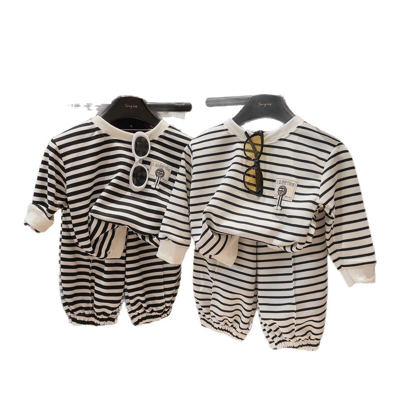 Children's Striped Top, New Autumn Casual Versatile Hoodie Two-Piece Set, Long-Sleeve Outfit for Boys & Girls