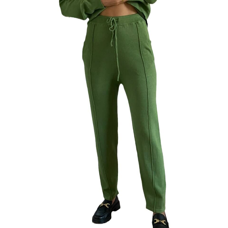 Womens Knitted Sweater Set Loose Fit Round Neck Tapered Pants Autumn Winter Casual Wear Wholesale Available
