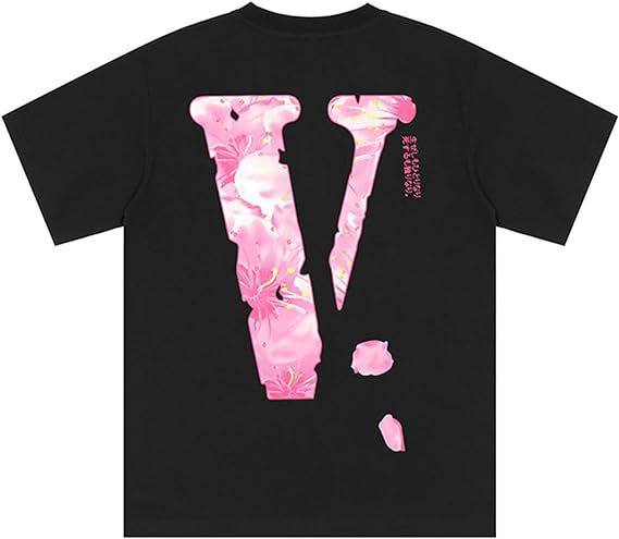 vlone gang cherry blossom big V letter loose 3D casual trendy brand unisex couple pullover short-sleeved T-shirt men
