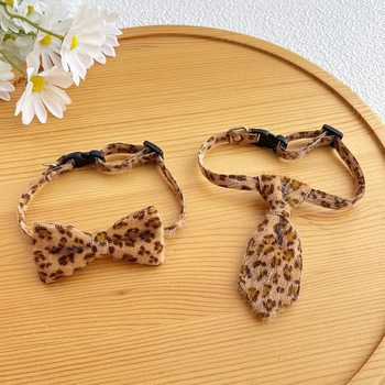 25 Summer Pet Collar Leopard Print Cat Khaki Tie Personalized Dog Neck Decoration Cool Bow Tie Collar Kitten