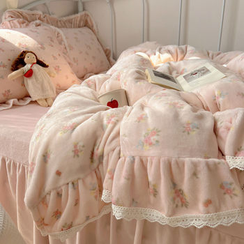 Class a Thickeneded Milk Velvet Four-Piece Set Double-Sided Coral Velvet Flannel Quilt Cover Bed Sheetss Winter Bedding Bed Sheetss 4