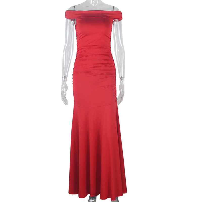 Elegant Solid Color Off Shoulder Midi Dress Fitted Silhouette Dolman Sleeves Versatile for Parties or Casual Wear