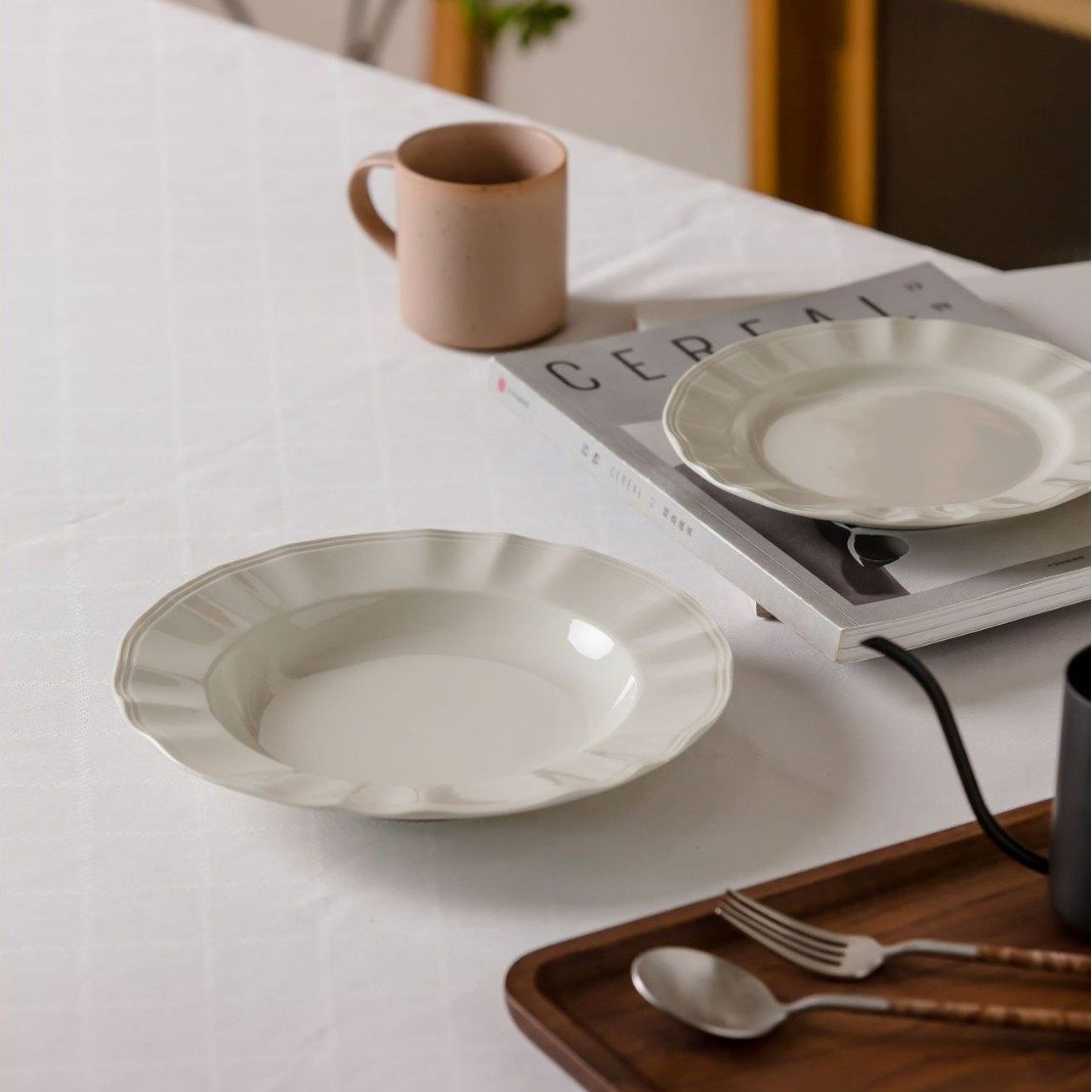 Ancient Style Classic Dinner Plate Ceramic Western Food Plate Ritual French Household Shallow Plate Solid Color Pasta Plate