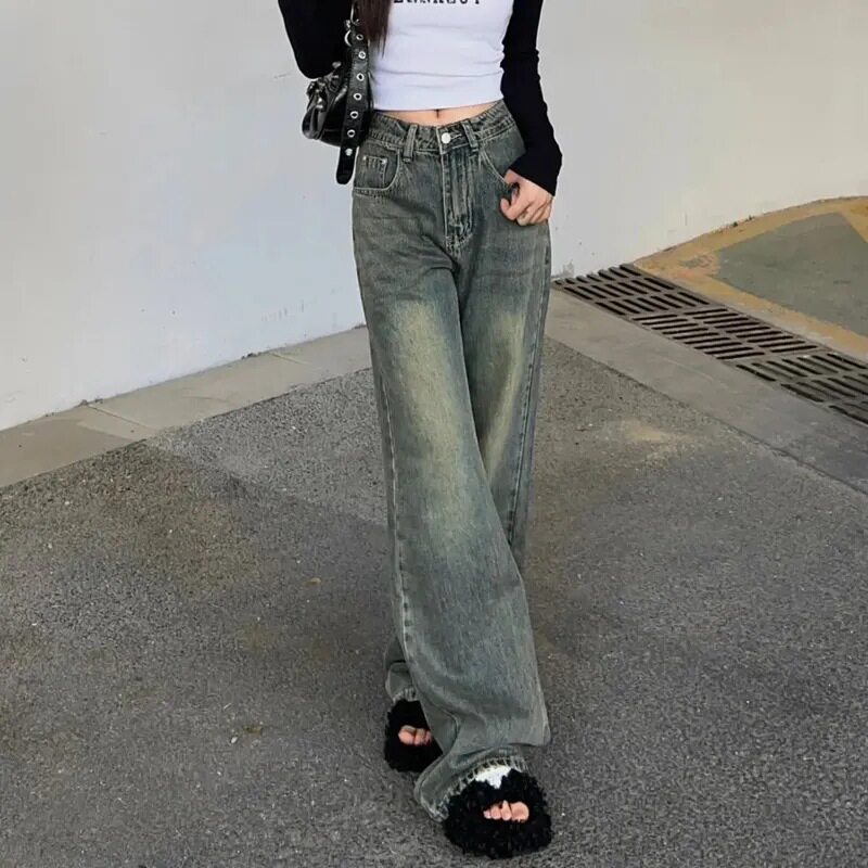 High Waisted Vintage Straight Leg Jeans for Women Slim Fit Floor Length Relaxed Style Autumn Fashion Wholesale