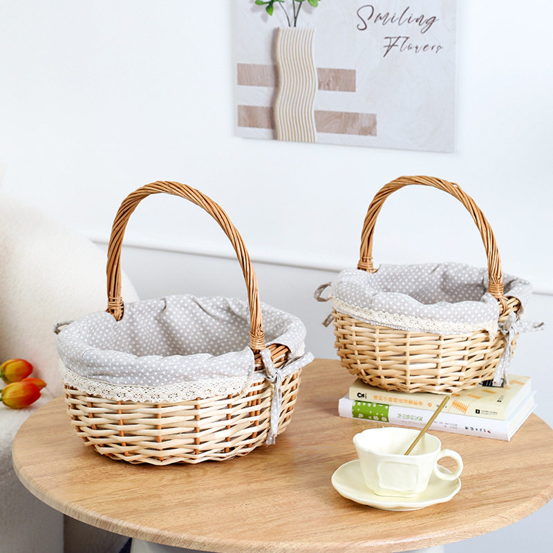 Wicker Egg Basket Kitchen Vegetable Basket Dining Basket Picking Basket Woven Rattan Storage Basket Supply Rattan Portable Basket