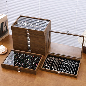 Jewelry Storage Wooden Jewelry Earrings Ring Display Box Large Capacity Decoration Necklace Storage Box Light Luxury High-End