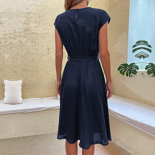 women's lace up solid pleated dress 女装系带纯色褶皱连衣裙 - 图2