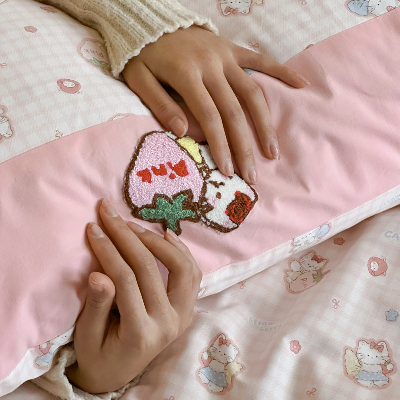 Cotton Stitching Process Four-piece Set Exquisite Cartoon Small Embroidery Double Stitching Layered Bedding small size Three-piece Standard Four-piece