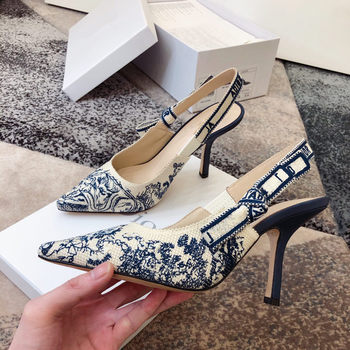 High/Version D Home Embroidered Letter Bow Cat Heel High Heels Knitted Striped Pointed Toe Shallow Back Hollow Sandals for Women