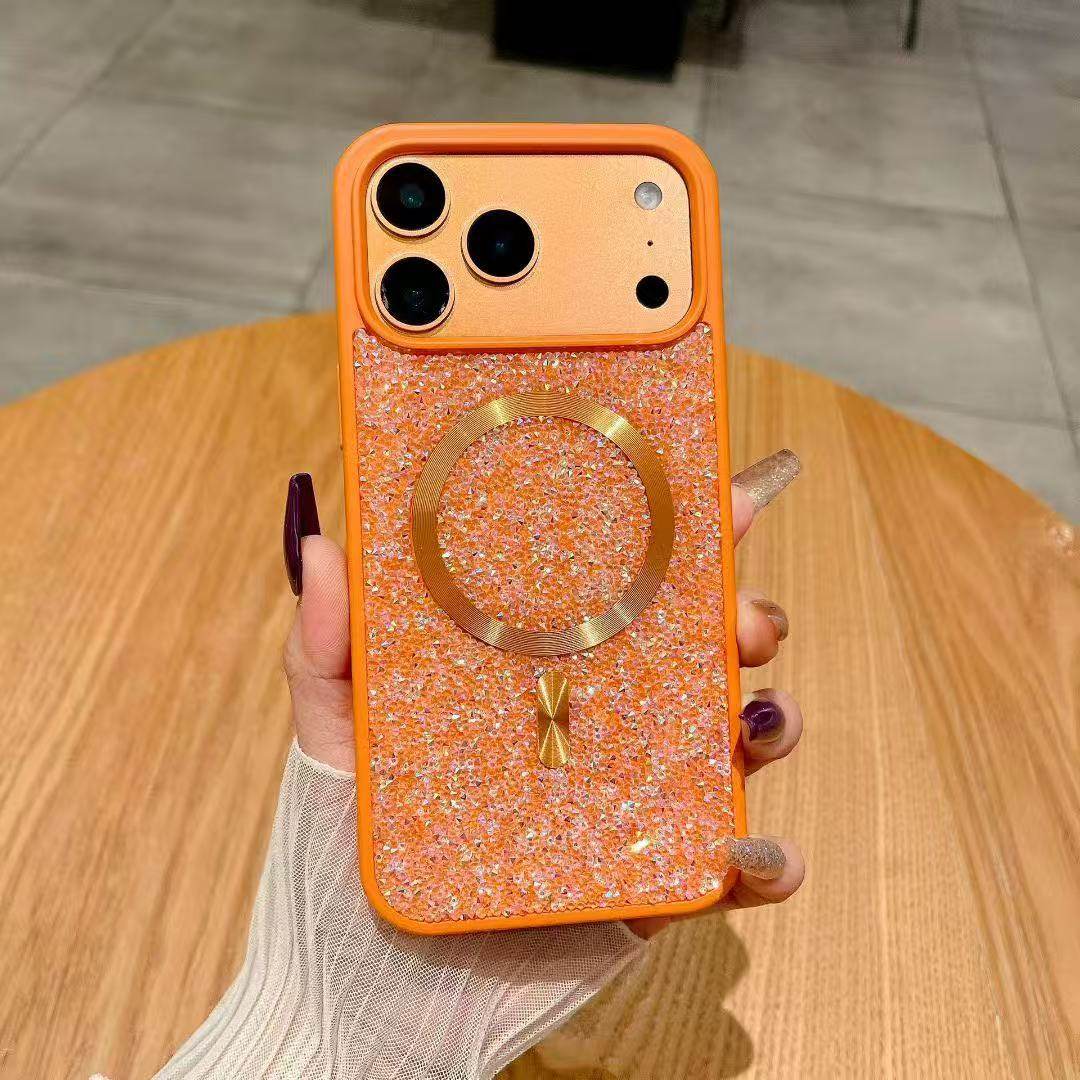 Cross-Border Flash Diamond Magnetic Phone Case Suitable for Apple 17Promax Luxury Glitter Rhinestone Protective Cover Samsung S25U