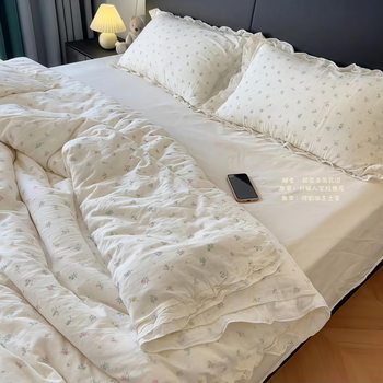 All-Cotton Double-Layer Gauze Double-Layer Lace Four-Piece Set Class a Maternal and Infant Pure Cotton Gauze Student Dormitory Three-Piece Set