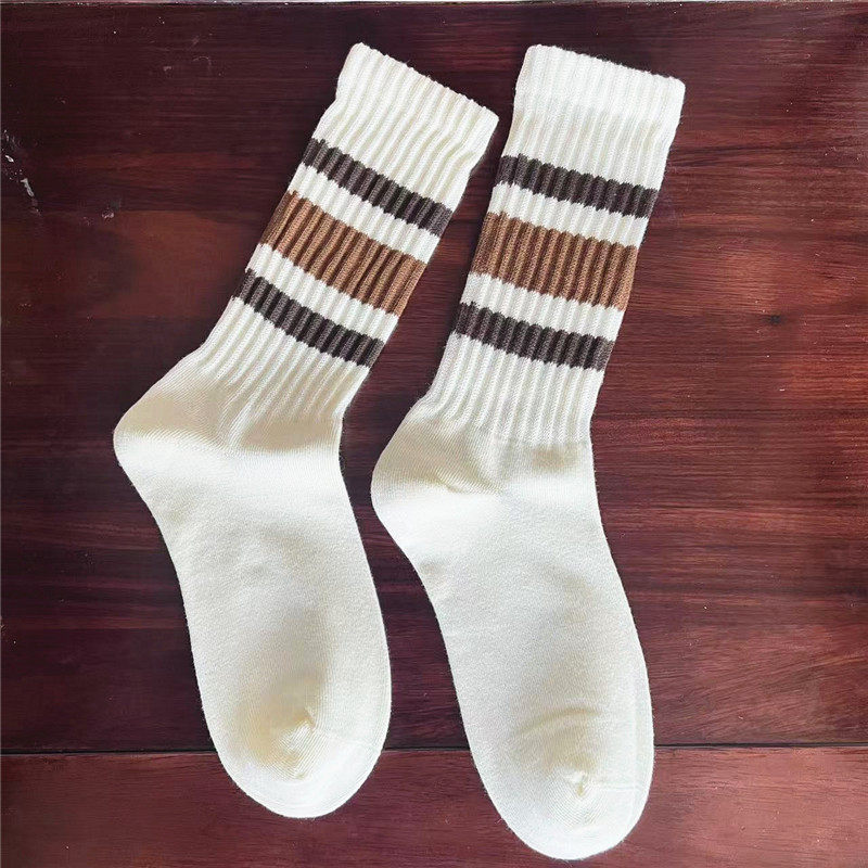 潮牌cityboy日系粗线条纹长袜女堆堆袜棉运动复古中筒袜子男ins潮