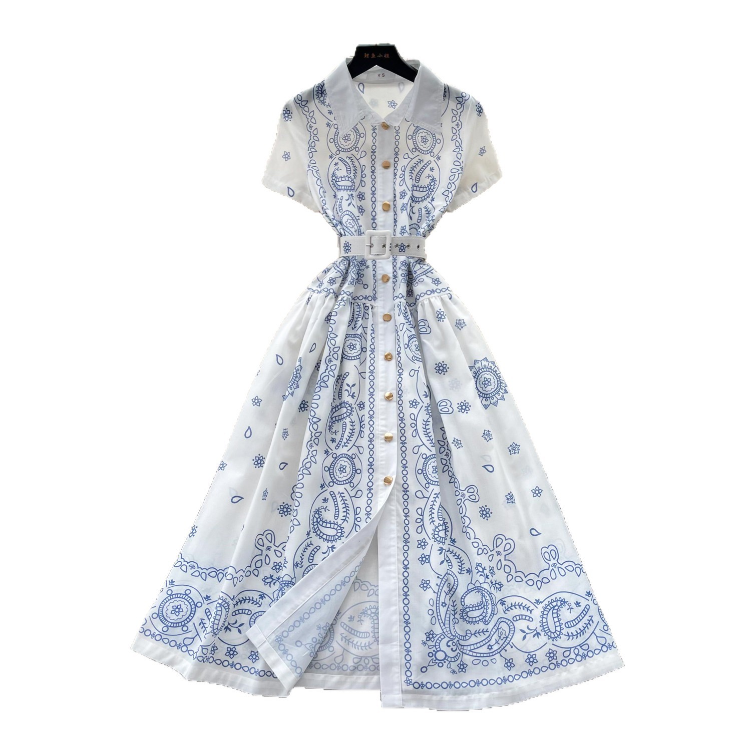 Geometric Print Shirt Dress French Vacation Style Sleeveless Waist Defined Elegant Long Dress Summer Wear