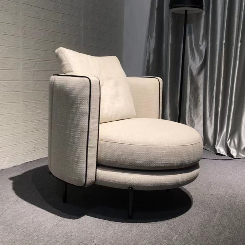 单人位布艺沙发现代简约圆形家用客厅商务接待会客休闲椅
