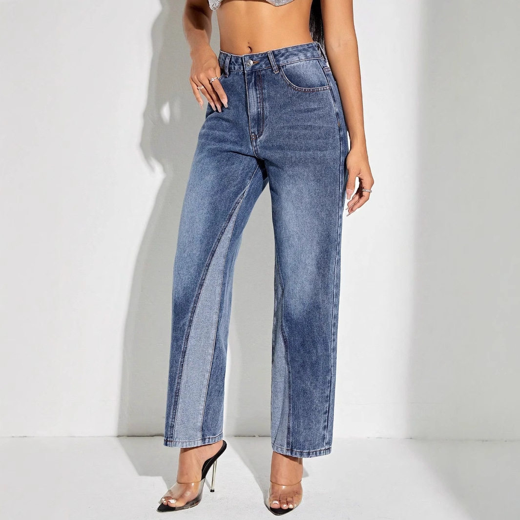 Wide Leg Patchwork Denim Pants Stylish Casual Design Perfect for Everyday Wear Wholesale Available