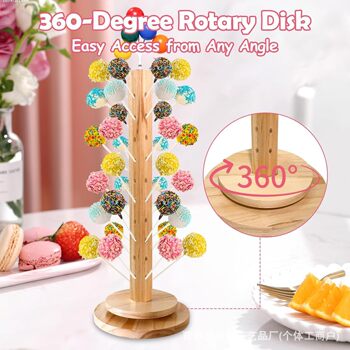 Wooden Lollipop Storage Rack Desktop Rotatable Multi-Layer Plug-In Round Hole Candied Hawthorn Display Rack Candy Storage Rack